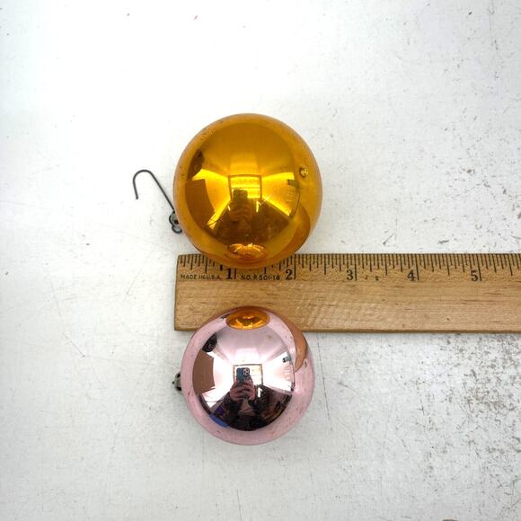 Lot Of 8 Poland Mercury Glass Christmas Ornaments 5 Pink 3 Yellow Balls - Picture 6 of 6